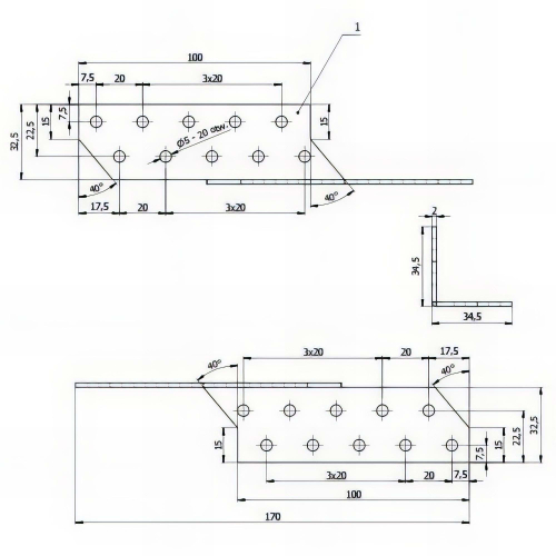 Patte de solivage galvanisé - Gauche - 32 x 170 x 2,0 mm - Gauche