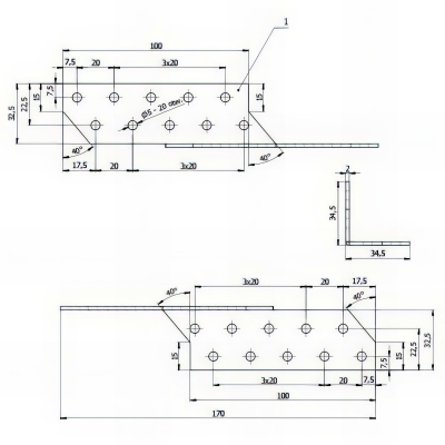 Patte de solivage galvanisé - Gauche - 32 x 170 x 2,0 mm - Gauche