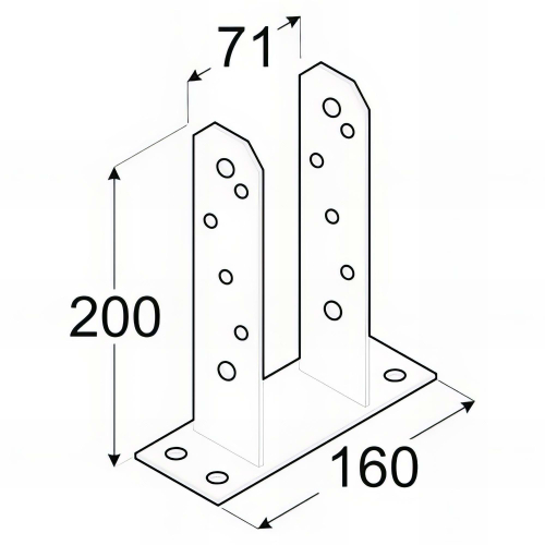 Embase pied de poteau en TT zinguée à visser - 71 x 200 x 5 mm