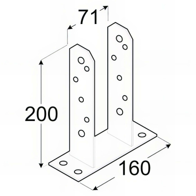 Embase pied de poteau en TT zinguée à visser - 71 x 200 x 5 mm