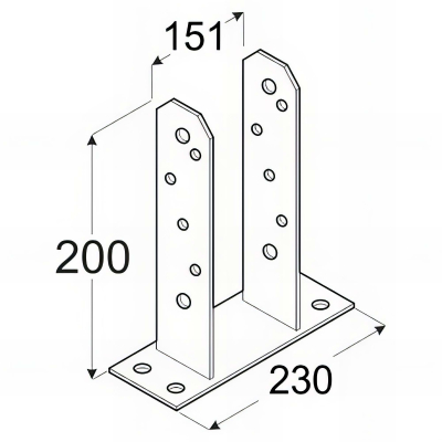 Embase pied de poteau en TT zinguée à visser - 150 x 200 x 50 x 5,0 mm 2