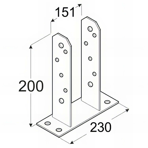 Embase pied de poteau en TT zinguée à visser - 150 x 200 x 50 x 5,0 mm