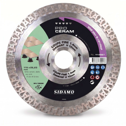 Disque diamant PRO CÉRAM D. 115 x 22,23 x H 10 mm Grès céram / dalle - 11130027 - Sidamo