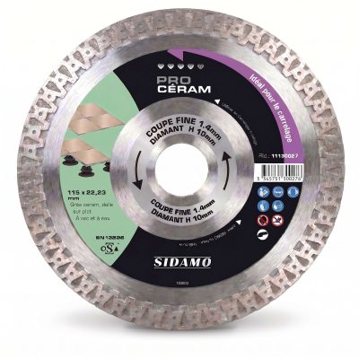 Disque diamant PRO CÉRAM D. 115 x 22,23 x H 10 mm Grès céram / dalle - 11130027 - Sidamo