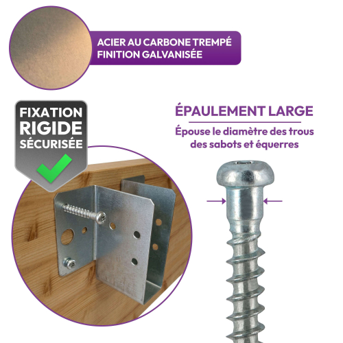 500 Vis pour connecteurs - CSA - Spéciales sabots de charpente - Tête Torx - Pointe anti fendage - épaulement large - diam 5mm