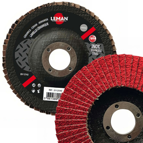 Lot de 10 disques à lamelles céramique bombés pour Inox - D. 125 x Al. 22,23 mm Gr. 40 - 3112540 - Leman