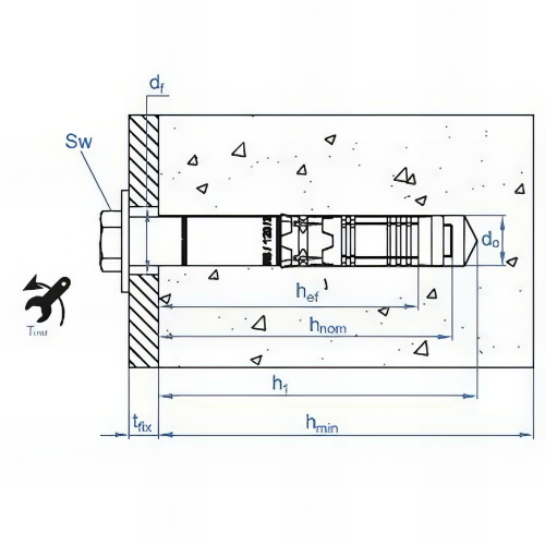25 chevilles de sécurité M8 x 120 - D. 12 mm pour charges lourdes sur béton, homologuée ATE option 1, hexagonale, zingué