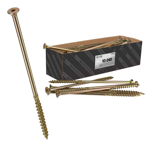 50 Vis bois Torx à tête fraisée plate expert - Acier galvanisé - anti-fendage - moletage de serrage