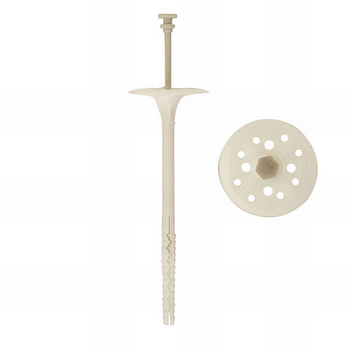 100 fixations d'isolant longue expansion - spéciale maçonnerie - clou polyamide - plastique 10 x 260 mm
