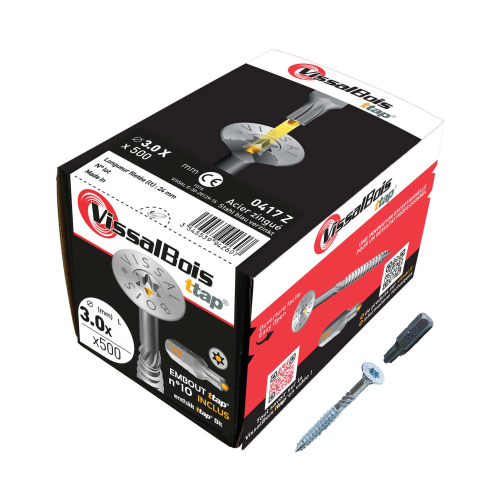Boîte de 500 vis agglo Torx10 zinguées à filetage partiel torx/ttap ailette 40mm - diam 3 mm