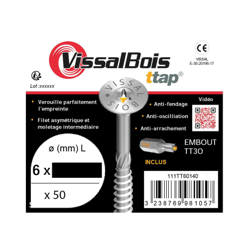 Boite de 50 vis agglo premium zinguée torx/ttap ailette 100/120/140mm - diam 6 mm