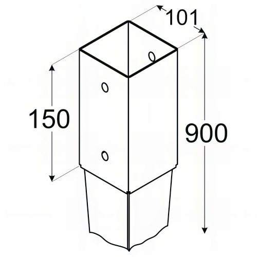 Pied de poteau de jardin carré zingué à enfoncer - 101 x 900 x 2 mm