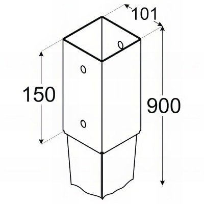 Pied de poteau de jardin carré zingué à enfoncer - 101 x 900 x 2 mm
