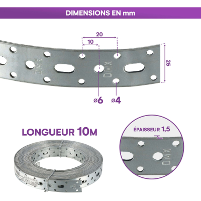 Feuillard perforé galvanisé - 25 x 1,5 mm x 10 mètres 2