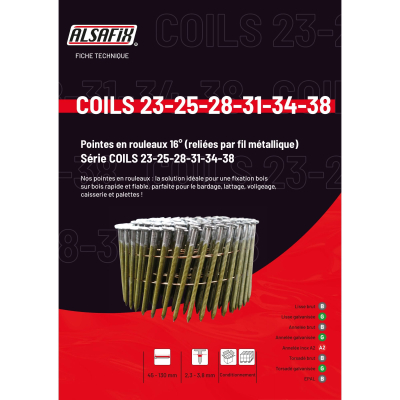 Coil de 4 500 pointes lisses 16° COILS 31 D. 3,1 x 90 mm - 16F31881 Alsafix