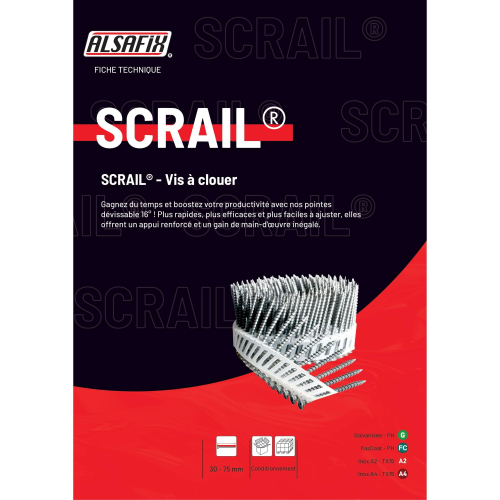 Scrail de 2000 vis rouges FasCoat Phillips (PH) 16° SCRAIL 25/28 x 50 mm - 16S2550FSR Alsafix