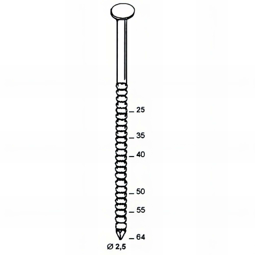 Coil de 4 800 pointes annelées INOX A4 tête bombée (TB) 16° COILS S 25 D. 2,5 x 64 mm - 16S25648 Alsafix