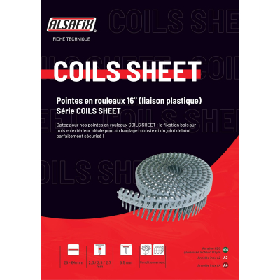 Coil de 4 800 pointes annelées INOX A4 tête bombée (TB) 16° COILS S 25 D. 2,5 x 64 mm - 16S25648 Alsafix