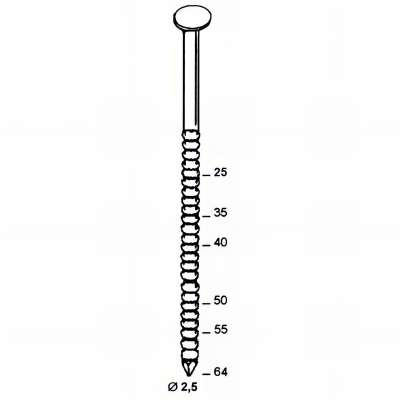 Coil de 4 200 pointes annelées INOX A2 tête bombée (TB) 16° COILS S 25 D. 2,5 x 64 mm - 16S25648A2 Alsafix