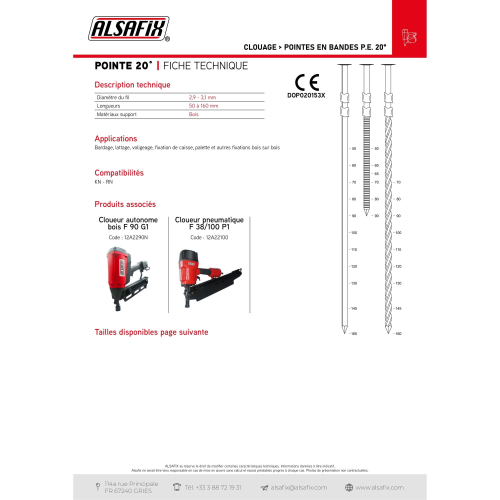 2 200 pointes annelées galvanisées en bande P.E 20° D. 2,9 x 50 mm - 20290506 Alsafix