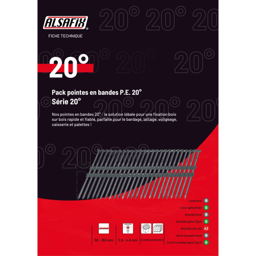 2 200 pointes annelées en bande P.E 20° D. 2,9 x 70 mm - 20290702 Alsafix