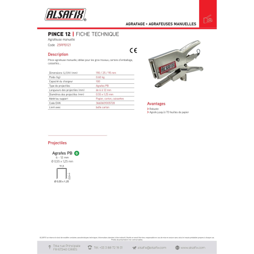Pince agrafeuse manuelle pour gros travaux PINCE 12 - 25RPB121 - Alsafix