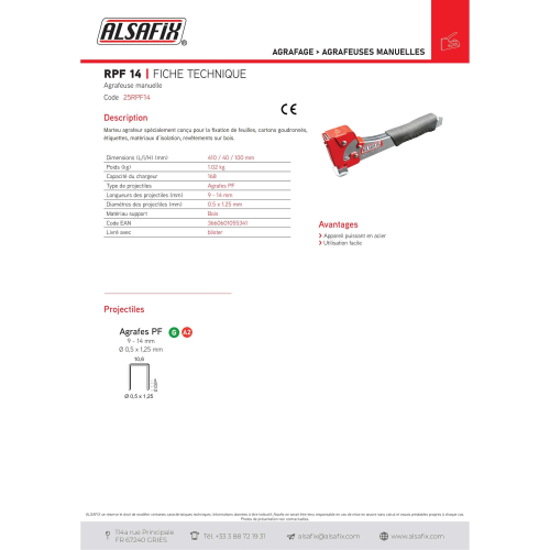 Marteau agrafeur manuel multi matériaux RPF 14 - 25RPF14 - Alsafix