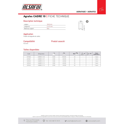 4 000 agrafes CADRE 10-07 - 10,3 x 7 mm - 314TU07 - Alsafix