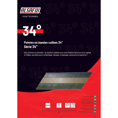 2 200 pointes annelées INOX en bande collée 34° D. 2,8 x 50 mm - 34280509 Alsafix