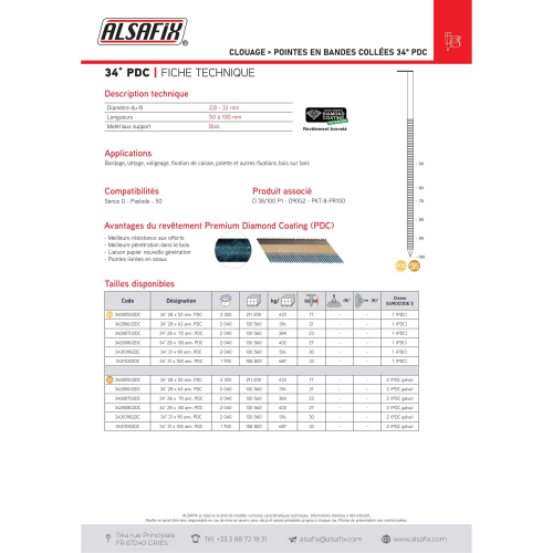 Pointes PDC diamantées 34° 28 x 80 annelées - 2 040 pcs