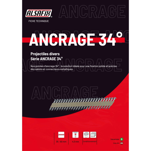2 200 pointes d'ancrage annelées galvanisées en bande 34° 40 x L. 40 mm - 34400406 Alsafix
