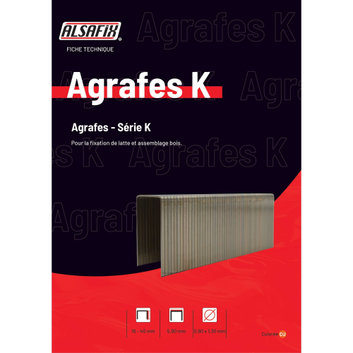 10 000 agrafes cuivrées JK590-19 - 23,5 x 19 x D. 0,9 x 1,9 mm - 400517 - Alsafix
