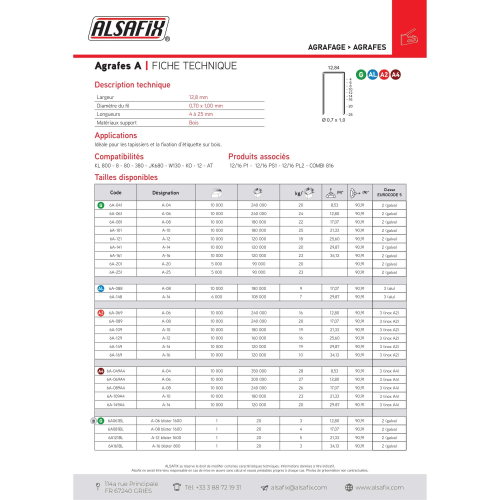 10 000 agrafes A-04 INOX A4 (316) - 12,84 x 4 x D. 0,7 x 1 mm - 6A-049A4 - Alsafix