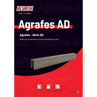 10 000 agrafes galvanisées AD-12 - 12,3 x 12 x D. 0,58 x 1,02 mm - 6AD121 - Alsafix