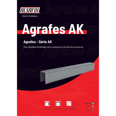 3 300 agrafes AK-12 INOX A4 - 12,35 x 12 x D. 0,75 x 1,4 mm - 6AK12A4 - Alsafix