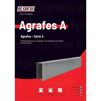 Blister de 800 agrafes galvanisées A-16 - 12,84 x 16 x D. 0,7 x 1 mm - 6A161BL - Alsafix