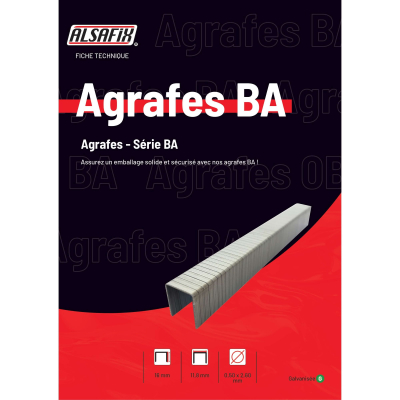 40 000 agrafes galvanisées BA-16 - 11,8 x 16 x D. 0,5 x 2,6 mm - 6BA161 - Alsafix