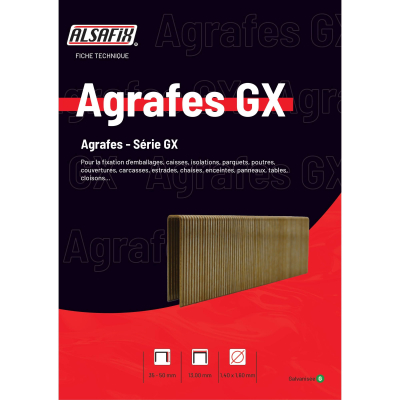7 000 agrafes galvanisées GX-50 - 13 x 50 x D. 1,4 x 1,6 mm - 6GX501 - Alsafix