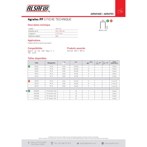 3 000 agrafes PF-14 INOX - 10,6 x 14 x D. 0,5 x 1,25 mm - 6PF149 - Alsafix
