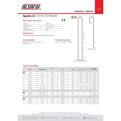 7 500 agrafes Q-45 INOX - 11,3 x 38 x D. 1,85 x 2,03 mm - 6Q-459 - Alsafix