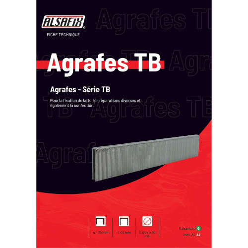 10 000 agrafes galvanisées TB-16 - 4,95 x 16 x D. 0,84 mm - 6TB161 - Alsafix