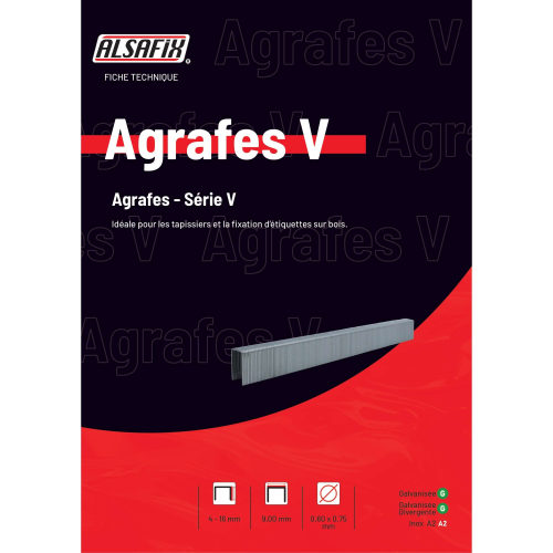 7 500 agrafes divergente V-14 - 9 x 14 x D. 0,6 x 0,75 mm - 6V-141D - Alsafix