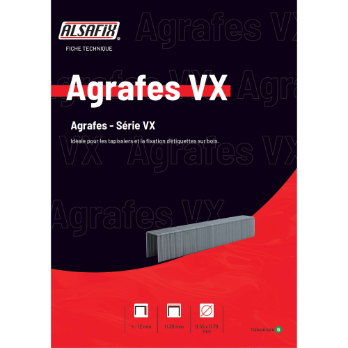 3 000 agrafes galvanisées VX-12 - 11,30 x 12 x D. 0,55 x 0,7 mm - 6VX121 - Alsafix
