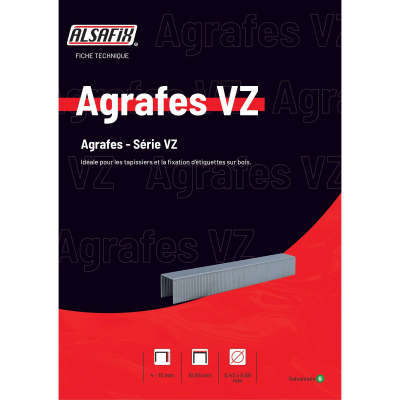 8 400 agrafes galvanisées VZ-04 - 10,55 x 4 x D. 0,43 x 0,68 mm - 6VZ041 - Alsafix
