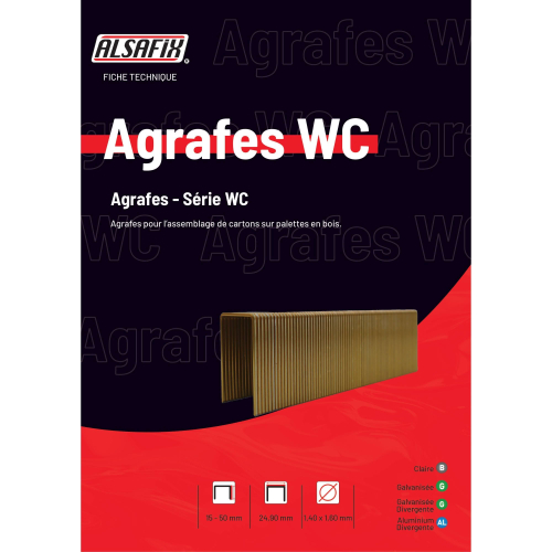 10 000 agrafes claires WC-30 - 24,9 x 30 x D. 1,4 x 1,6 mm - 6WC301 - Alsafix