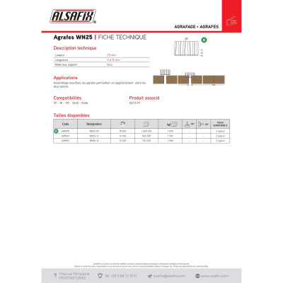 14 000 agrafes croco WN25-12 - 25 x 12 mm - 6WN121 - Alsafix
