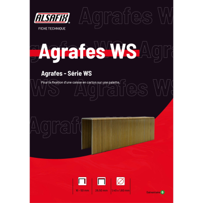 12 300 agrafes galvanisées WS-16 - 26,5 x 16 x D.1,4 x 1,6 mm - 6WS161 - Alsafix