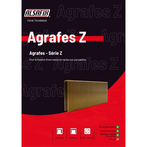 17 500 agrafes divergentes galvanisées résinées Z-25 - 11,1 x 25 x D. 1,4 x 1,6 mm. - 6Z-251D - Alsafix