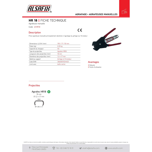 Pince agrafeuse manuelle spécial grillage HR18 - 61HR18 - Alsafix