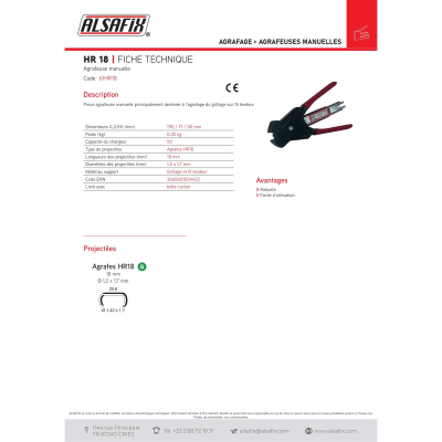 Pince agrafeuse manuelle spécial grillage HR18 - 61HR18 - Alsafix
